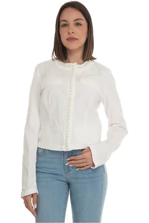 Liu Jo Blouses, female, , Size: L Pearl Appliqué Round-Necked Stretch Jacket