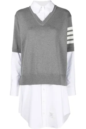 Thom Browne Short Dresses, female, , Size: 2XS Grey Shirt and Sweater Dress