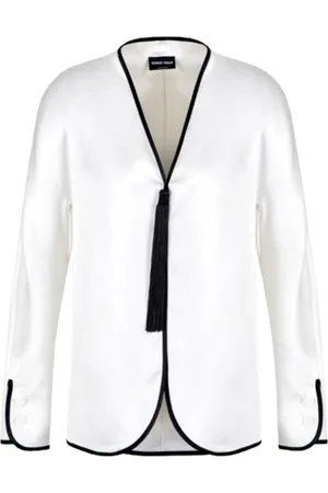 Giorgio Armani Blouses, female, , Size: XS Silk Shirt with Piping