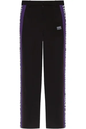 VERSACE Straight Trousers, female, , Size: S Elegant Straight Leg Pants with Logo DetailSize 42