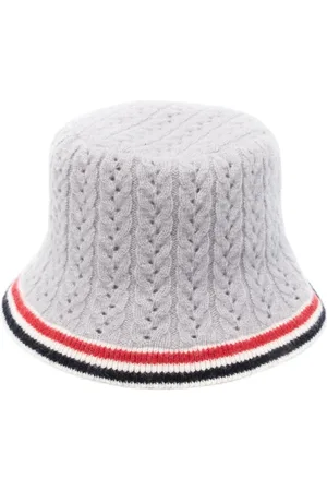Thom Browne Hats, female, , Size: S Knitted Ribbed Hat with Web Striped Print