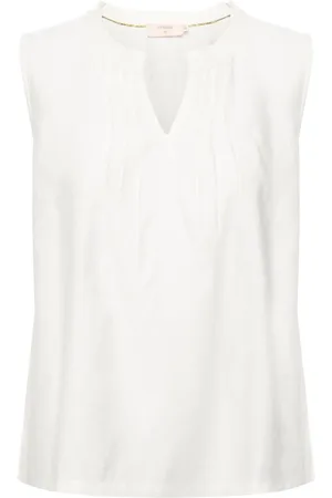Cream Sleeveless Tops, female, , Size: 3XL Ruffle Top Crliselin Blouse