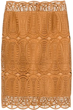 Alberta Ferretti Short Skirts, female, , Size: 2XS Midi Lace Skirt Caramel