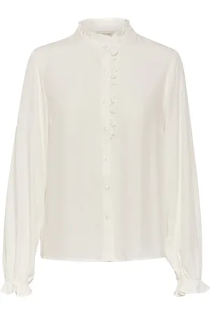 Cream Shirts, female, , Size: 2XL Feminine Shirt Blouse with Puff Sleeves