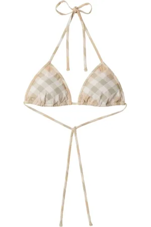 Burberry Bikinis, female, , Size: M Beige Check Pattern Halterneck Top