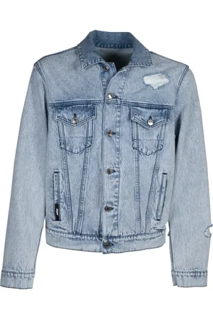 Msgm Denim Jackets, male, , Size: L Destroyed Denim Jacket Marble Effect