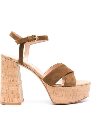 Gianvito Rossi High Heel Sandals, female, , Size: 10 1/2 US Cork Platform Sandals with Buckle Closure