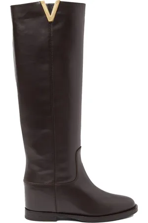 Via Roma High Boots, female, , Size: 6 1/2 US Leather Boots with Gold V Logo