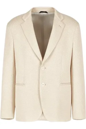 Giorgio Armani Blazers, male, , Size: 2XL Ivory Silk Jacket Mesh Effect