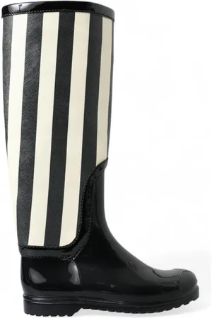 Dolce & Gabbana Rain Boots, female, , Size: 10 US Black and White Striped Knee High Boots