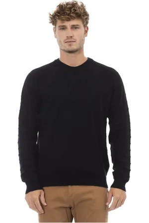 ALPHA STUDIO Round-neck Knitwear, male, , Size: L Round Neck Wool Blend Sweater
