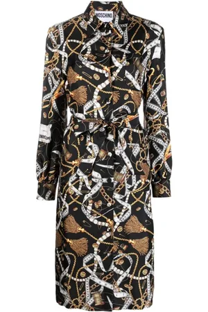 Moschino Shirt Dresses, female, , Size: XS Silk Graphic-Print Midi Dress