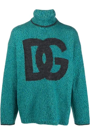 Dolce & Gabbana Turtlenecks, male, , Size: M Intarsia-Knit Logo Jumper Sweater