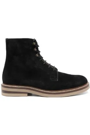 Brunello Cucinelli Lace-up Boots, male, , Size: 7 US Black Suede Ankle Boots Low Heel