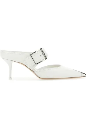 Alexander McQueen Heeled Mules, female, , Size: 5 US Chalk Leather Hardware Mules - 7cm Heel
