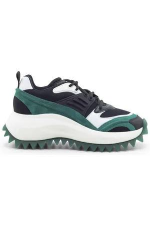 vic matiè Sneakers, female, , Size: 8 US Black/Green/White Running Shoe in Nubuck, Leather, and Mesh