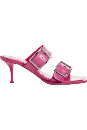 Alexander McQueen Heeled Mules, female, , Size: 7 US Rose Leather Punk Mules