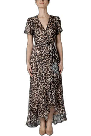 Guess Maxi Dresses, female, , Size: XS Leopard Print V-Neck Short Sleeve Dress