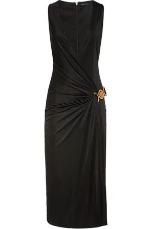 VERSACE Maxi Dresses, female, , Size: S V-neckline Sleeveless Viscose Dress