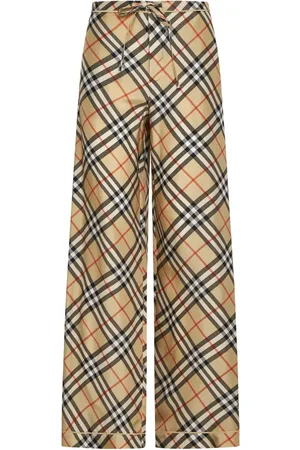 Burberry Wide Trousers, female, , Size: XS Check Print Silk Trousers
