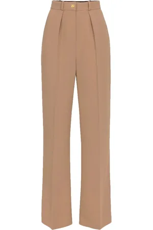 Elisabetta Franchi Wide Trousers, female, , Size: M Crêpe Straight Trousers with Golden Rivet