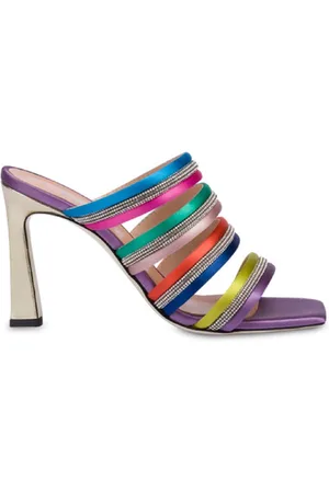 Pollini Heeled Mules, female, , Size: 10 US Multicolored Satin and Rhinestone Sandals - Size 40