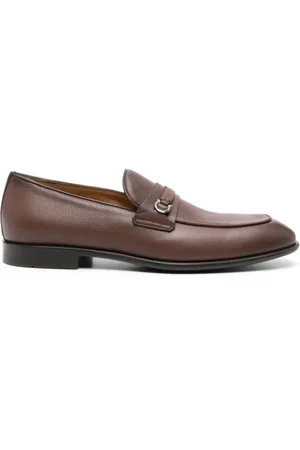 Salvatore Ferragamo Loafers, male, , Size: 10 1/2 US Marron Leather Sandals with Metal Detail