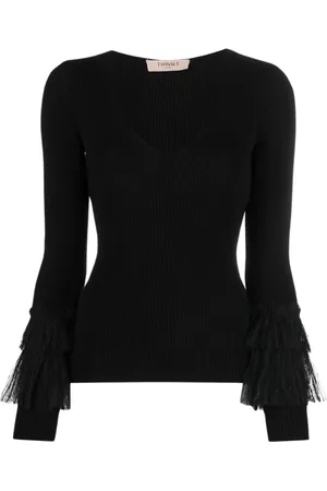 Twin-Set V-neck Knitwear, female, , Size: M Fitted Tulle Blouse with Ruffles