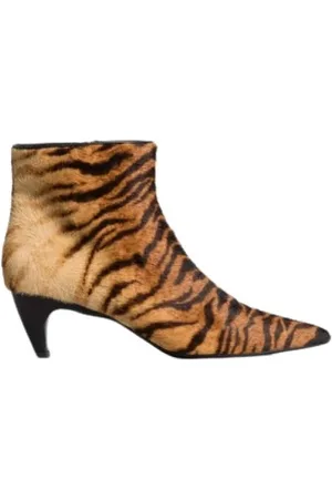 Twin-Set Heeled Boots, female, , Size: 6 US Tiger Print Leather Ankle Boots