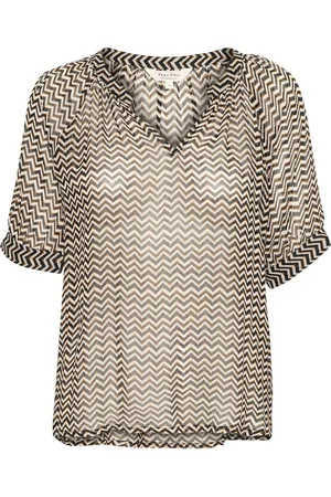Part Two Blouses, female, , Size: L Zig Zag Print Short Sleeve Blouse