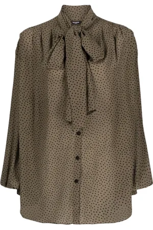 Balmain Blouses, female, , Size: S Printed Silk Shirt with Bow