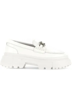 Hogan Loafers, female, , Size: 10 US Leather Moccasin with Metal Accessory