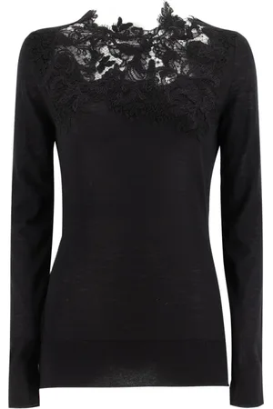 ERMANNO SCERVINO Round-neck Knitwear, female, , Size: L Cashmere Lace Insert Sweater