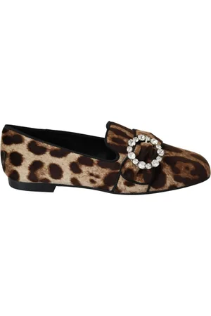 Dolce & Gabbana Loafers, female, , Size: 5 US Leopard Print Crystal Loafers