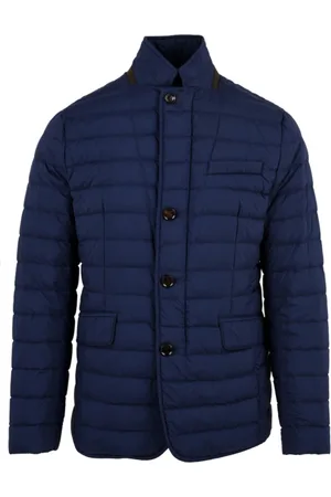 MOORER Down Jackets, male, , Size: L Quilted Leather Jacket with Zipper and Horn Buttons