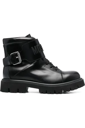 Moschino Lace-up Boots, male, , Size: 9 US Logo-Embossed Leather Lace-Up Boots