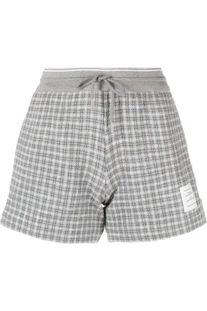 Thom Browne Short Shorts, female, , Size: S Grey Checked Tweed Track Shorts