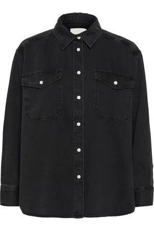 Part Two Denim Shirts, female, , Size: L Denim Blouse with Shirt Collar and Chest Pockets