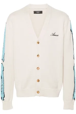 AMIRI Cardigans, male, , Size: S Ribbed Knit Sweater with Bones Motif