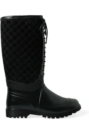 Dolce & Gabbana High Boots, male, , Size: 10 US Quilted Rubber & Suede Mid-Calf Rain Boots
