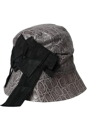 Dolce & Gabbana Hats, female, , Size: 57 CM Grey Black Leather Bucket Hat