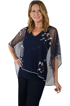 Frank Lyman Blouses, female, , Size: 2XL Navy Floral Chiffon Top