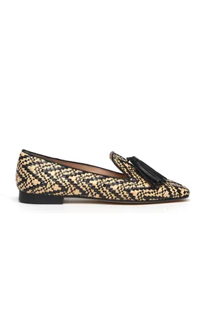 Prosperine Ballerinas, female, , Size: 10 US Beige and Black Raffia Loafers with Tassels