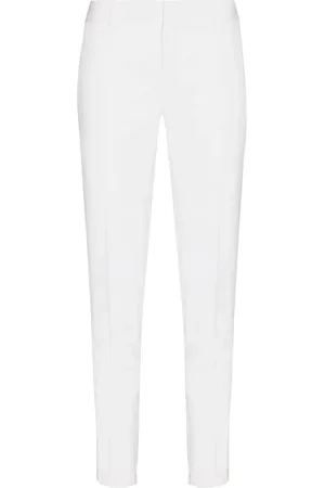 Saint Laurent Chinos, female, , Size: M Slim-Fit Wool Blend Chinos with Pleats and Zipper Details