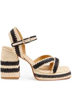 Castaner High Heel Sandals, female, , Size: 6 US Handmade Summer Sandals with Embroidered Cotton on Raffia