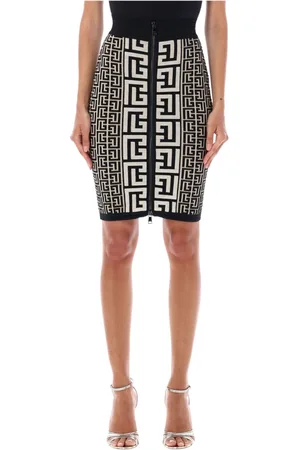 Balmain Pencil Skirts, female, , Size: M Monogrammed Midi Skirt Ivory Aw23