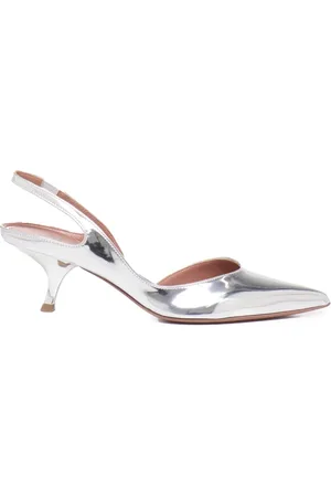Aldo Pumps, female, , Size: 7 US Silver Mirrored Leather Slingback Sandals