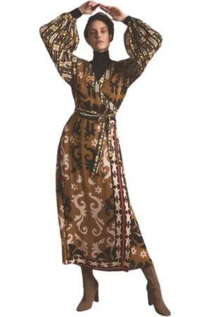 Summum Woman Maxi Dresses, female, , Size: XS Printed Midi Dress with Balloon Sleeves