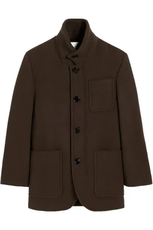 Ami Single-Breasted Coats, male, , Size: L Coffee Wool High Neck Coat
