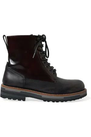 Dolce & Gabbana Lace-up Boots, male, , Size: 8 1/2 US Bi-Color Leather Mid Calf Boots